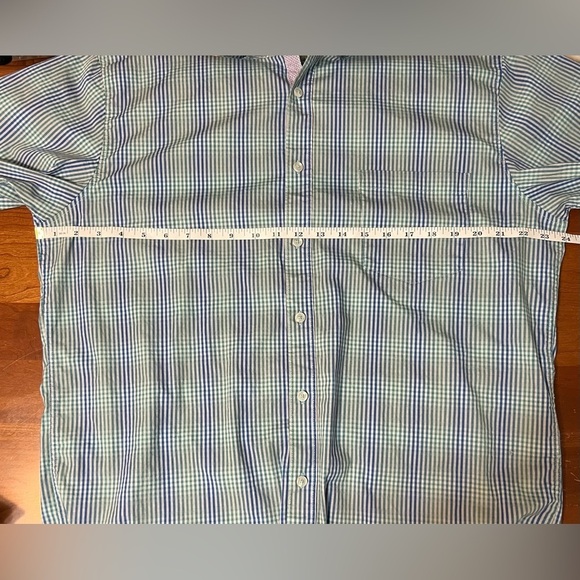 Con.Struct Short Sleeve Button Down Shirt Mens XXL Stretch Blue/Green plaid - Picture 7 of 8